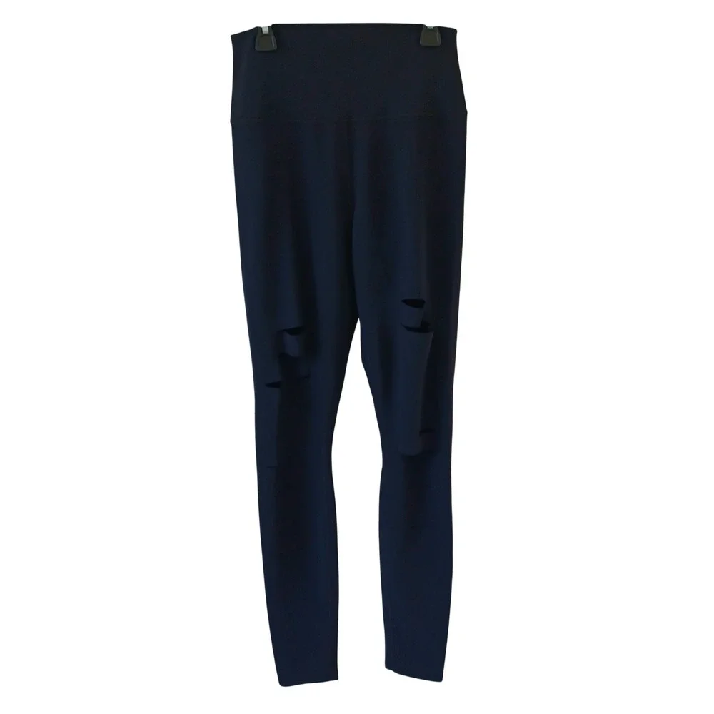 Alo Yoga Black Ripped Warrior High Waist‎ Leggings Slashed Cutout Women Size M